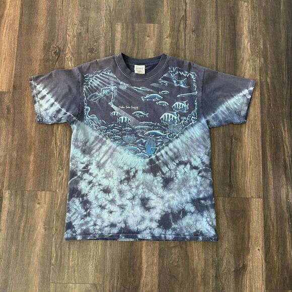 Pez Globo Other - Vtg Cabo Mexico Blue Tie Dye T-Shirt Ocean Fish Blue Pez Globo Tag Mens Sz Large